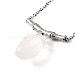 Bamboo with Flower Natural Agate Pendant Necklace&nbsp;NJEW-P260-02P