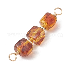 3Pcs 3 Styles Natural Amber Cube Beaded Connector Charms&nbsp;PALLOY-JF04926