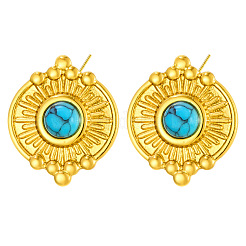 304 Stainless Steel and Turquoise Stud Earrings&nbsp;WG88BC0-01