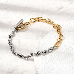 Two Tone 304 Stainless Steel Cable Chain & Rope Chain Bracelets for Women&nbsp;BJEW-G786-01GP-01