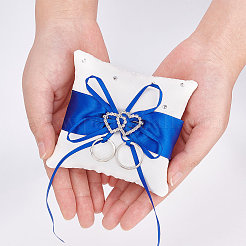 Tribute Silk Wedding Ring Pillow with Polyester Ribbon and Alloy Heart&nbsp;DIY-WH0325-48B