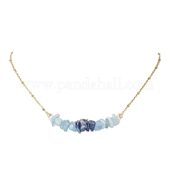Natural Lapis Lazuli & Aquamarine Chip Beaded Pendant 304 Stainless Steel Satellite Chain Necklaces for Women&nbsp;NJEW-JN05608