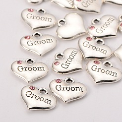 Wedding Theme Antique Silver Tone Tibetan Style Alloy Heart with Groom Rhinestone Charms&nbsp;LS-TIBEP-N005-20B
