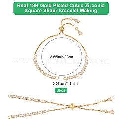 3Pcs Brass Pave Clear Cubic Zirconia Square Slider Bracelet Making&nbsp;BJEW-BBC0001-18
