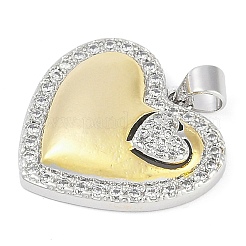 Rack Plating Heart Brass Micro Pave Clear Cubic Zirconia Pendants&nbsp;KK-P287-48B-GP