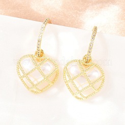 Valentine's Day Heart Brass Micro Pave Clear Cubic Zirconia Dangle Stud Earrings&nbsp;EJEW-Z164-04G