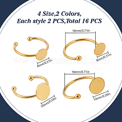 16Pcs 8 Styles Stainless Steel Cuff Ring Components&nbsp;STAS-DR0001-17
