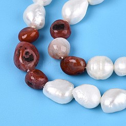 Natural Red Agate Nuggets & Natural Cultured Freshwater Pearl Beads Strands&nbsp;PEAR-N023-01A-02