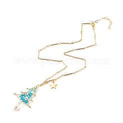 Christmas Tree Shell Pearl & Glass Braided Pendant Necklace with Bar Link Chains&nbsp;NJEW-TA00028