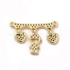 Rack Plating Brass Micro Pave Clear Cubic Zirconia Heart Connector Charms&nbsp;KK-G456-01G-03