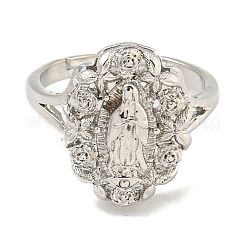 Oval with Saint Rack Plating Brass Adjustable Rings for Women&nbsp;RJEW-I105-03P-01