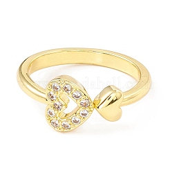 Clear Cubic Zirconia Double Heart Open Cuff Ring&nbsp;RJEW-I083-20G