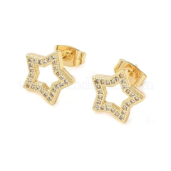 Star Brass Micro Pave Clear Cubic Zirconia Stud Earrings&nbsp;EJEW-Z144-04G