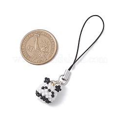 Panda Glass Seed Beaded Mobile Straps&nbsp;HJEW-MZ00369