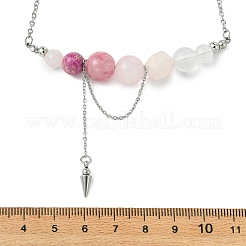 Natural  Rose Quartz & Dyed Imperial Jasper & Quartz Crystal & Green Jade Round Graduated Beaded Pendant 304 Stainless Steel Cable Chain Necklaces for Women&nbsp;NJEW-TA00242-04