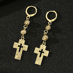 Brass Hollow Cross with Round Hoop Earrings&nbsp;KY5178