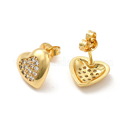 Rack Plating Brass Micro Pave Clear Cubic Zirconia Heart Stud Earrings&nbsp;EJEW-F301-20