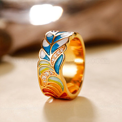 Brass Micro Pave Clear Cubic Zirconia Enamel Finger Rings&nbsp;WG8C821-01