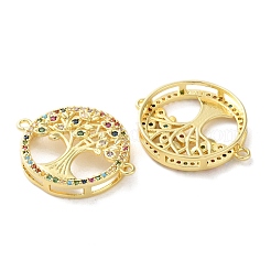 Rack Plating Brass Cubic Zirconia Tree of Life Connector Charm&nbsp;KK-C084-07B-G