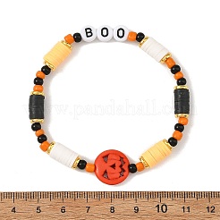 Halloween Dyed Synthetic Turquoise Pumpkin and Polymer Clay Disc Heishi Beads Beaded Stretch Bracelets for Women&nbsp;BJEW-TA00770