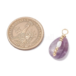 Copper Wire Wrapped Natural Amethyst & Natural Cultured Freshwater Pearl Beads Pendants&nbsp;PALLOY-JF03645-04