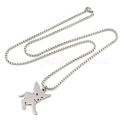 201 Stainless Steel Laser Cut Puppy Dog Pendant Box Chain Necklaces for Women Men&nbsp;NJEW-Q004-01P