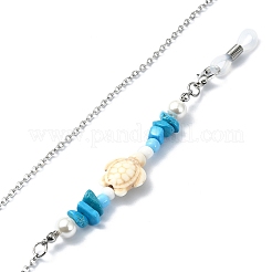 Synthetic Turquoise Tortoise & Glass Seed Beaded Eyeglasses Chains&nbsp;AJEW-EH00394-01