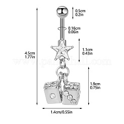 316L Surgical Stainless Steel Pave Cubic Zirconia Star Dice Curved Barbell Dangle Belly Rings&nbsp;FS-WG3E776-02