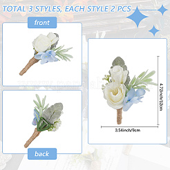 6Pcs 3 Styles Silk Cloth Flower Boutonniere Brooch&nbsp;AJEW-CN0003-48