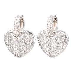 Brass Micro Pave Clear Cubic Zirconia Hoop Dangle Earrings&nbsp;EJEW-G471-30E-P