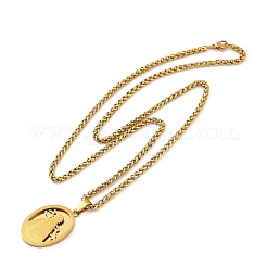201 Stainless Steel Virgin Mary Pendant Wheat Chain Necklaces for Men&nbsp;NJEW-S387-09G-03