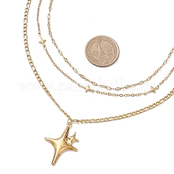 304 Stainless Steel Star Pendant 3 Layer Necklaces for Women&nbsp;NJEW-JN05476