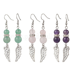 Natural Amethyst & Natural Green Aventurine & Natural Rose Quartz Wing Dangle Earrings&nbsp;EJEW-TA00684
