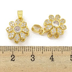 Rotatable Flower Charms Rack Plating Brass Clear Cubic Zirconia Pendants&nbsp;KK-M291-02G