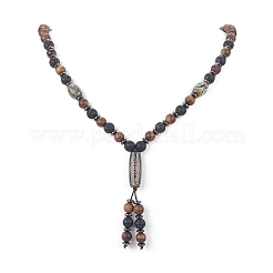 Natural Lava Rock & Synthetic Hematite & Wood Buddhist Necklace&nbsp;NJEW-JN04305