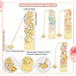 4Pcs 4 Styles Brass & Iron Enamel Bookmarks with Chain&nbsp;AJEW-SP0002-23C