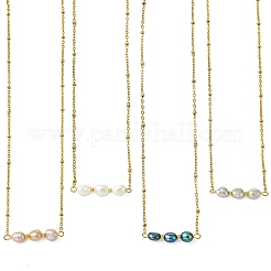 Natural Pearl Two Sides Polished Beaded Pendant 304 Stainless Steel Satellite Chain Necklaces for Women&nbsp;NJEW-JN06224
