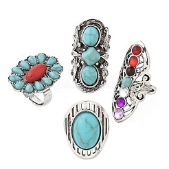 4Pcs Adjustable Alloy Finger Rings Sets&nbsp;RJEW-L131-02AS