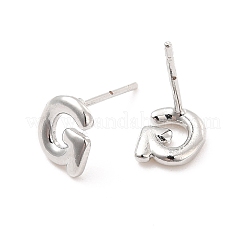 Brass Hollow Out Initial Letter Stud Earrings&nbsp;EJEW-A044-01P-G