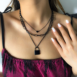 Punk Style Alloy 3 Layer Lock Pendant Necklaces for Women&nbsp;WG28CE4-01