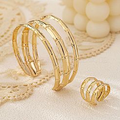 Bamboo Joint Alloy Cuff Bangle & Cuff Rings Sets&nbsp;FS-WG990BE-01
