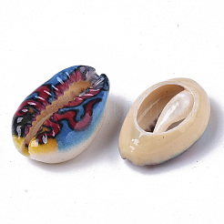 Printed Natural Cowrie Shell Beads&nbsp;SSHEL-R047-01-D04
