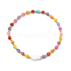 Dyed Natural Freshwater Shell & Electroplate Non-magnetic Synthetic Hematite Beaded Stretch Bracelets for Women&nbsp;BJEW-JB13888