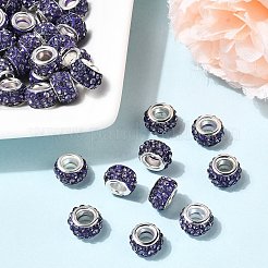 Polymer Clay Rhinestone European Large Hole Beads with Silver Color Plated Brass Cores&nbsp;FPDL-R002-07