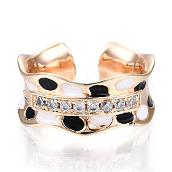 Clear Cubic Zirconia Wave Open Cuff Ring with Enamel&nbsp;RJEW-N039-03LG