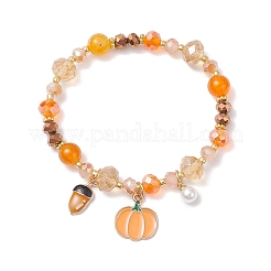 3Pcs 3 Styles Thanksgiving Day Alloy Enamel & ABS Plastic Imitation Pearl Charm Bracelets&nbsp;BJEW-JB12627