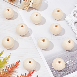 Natural Unfinished Wood Round Beads&nbsp;WOOD-PH0008-91-30mm