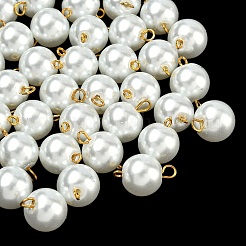 Baking Paint Pearlized Glass Pearl Round Connector Charms&nbsp;PALLOY-PH01725