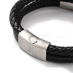 Men's Braided Black PU Leather Cord Multi-Strand Bracelets&nbsp;BJEW-K243-37AS