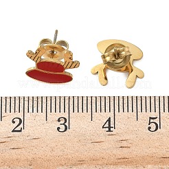 Christmas Theme 304 Stainless Steel Enamel Elk Stud Earrings&nbsp;LS-EJEW-Z139-01G